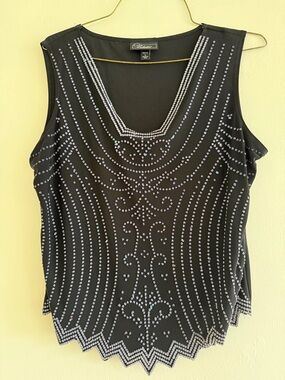 Dress Barn Black Sleeveless Tank with Silver Bead Accents